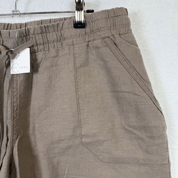 NWT EST. 1946 Linen Blend Shorts Light Brown Elastic Waist Pockets Size Medium - Picture 2 of 10